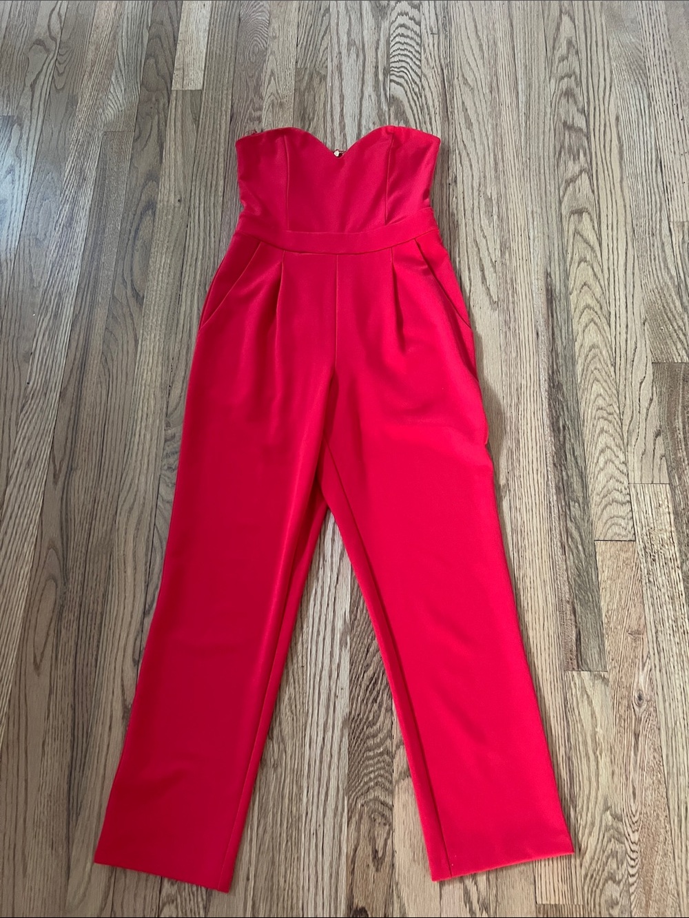 Express Strapless Red Tailored Jumpsuit